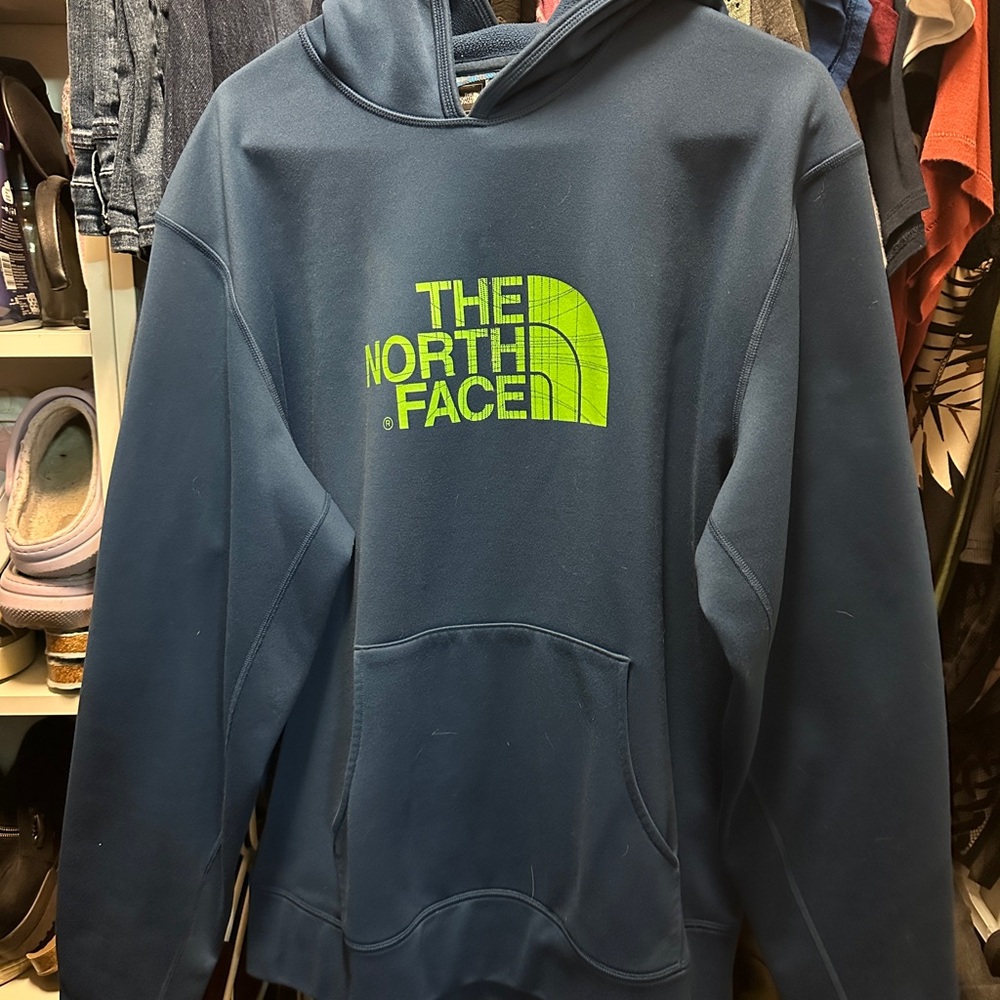 The North Face Men's Navy and Neon Green Hoodie